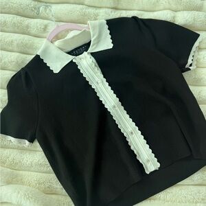 Laundry Black and White Trim Blouse M